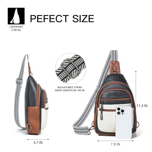 Leresas Sling Bag for Women Crossbody Bag Fanny Pack Cross Body Handbag Sling Purse Vegan Leather Trendy Gifts Travel Purse Black/White/Brown - color: Bbw