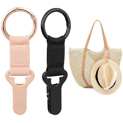Niveaya Hat Clip for Travel on Bag - 2 Pack, Vacation Beach Cruise Essentials Accessory for Travel Handbag Backpack Luggage, Securely Hold to Keep Hat Shaped, Hands-Free, Black+Pink - color: Black + Pink