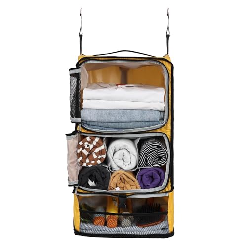 Surblue Hanging Shelves Travel Compression Packing Cube for Carry-on Luggage Suitcase Collapsible Transformable Garment Closet Organizers Large Capacity, Yellow, XL - color: Yellow, size: XL_13*10.2*23.2in