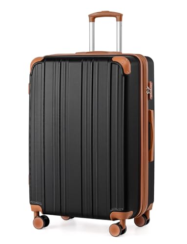 Coolife Luggage, Suitcase with Durable and Lightweight, Large Checked Luggage with ABS Hardshell Expandable, Dual Spinner Wheels, TSA Lock, and YKK Zipper(apricot black, L(28in)) - color: apricot black, size: L(28in)