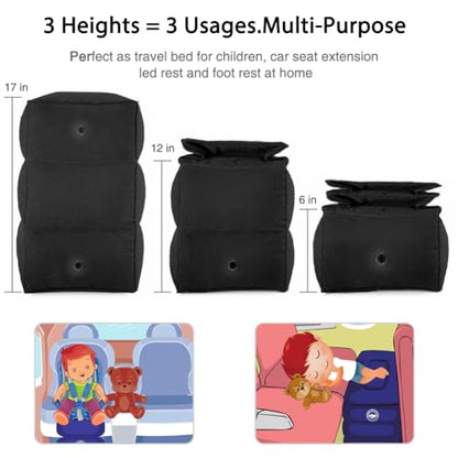 Travel Foot Rest Pillow, Portable Inflatable with Double Hand Pump Adjustable Three Layers Height Pillow for Foot Rest on Airplanes,Cars,Buses,Trains,Office Kids to Sleep on Long Flights (Black) - color: Black