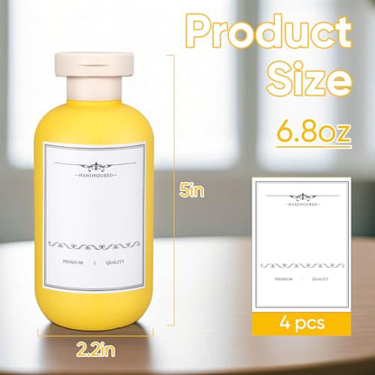 3 PACK Travel Shampoo Bottle, Empty Plastic Squeeze Bottles 6.8oz with Flip Cap, Lotion Container for Toiletries Travel Size Shampoo and Conditioner - color: Yellow, size: 6.8 oz