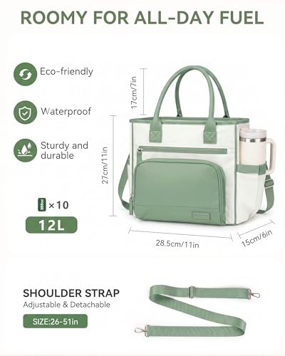 HOMESPON Insulated Lunch Bag Women Wide Opening Adult Lunch Box Large Leakproof Cooler Bag for Work Picnic Beach Family College Lunch Teacher Tote Bag with Adjustable Shoulder Strap Cup Holder(Green) - color: Green