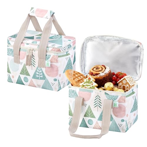 VENO 2 Pack Insulated Lunch Bag for Women Men, Reusable Lunch Box Grocery Shopping Bag Small Cooler with Handles Zippers for Work Office Picnic Beach (Pastel Forest) - color: Pastel Forest, size: Lunch Bag - 2 Pack