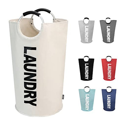 DOKEHOM 90L Large Laundry Basket, Collapsible Laundry Bag, Freestanding Tall Clothes Hamper, Foldable Washing Bin (Beige) - color: Beige, size: 90L