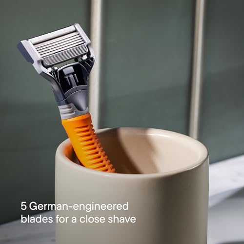 Harry's Original Shaving Kit for Men - Razor Handle, 5 Razor Blade Refills, Foaming Shave Gel, and Travel Blade Cover - TSA Approved Travel Essentials - German Engineered - Ember - style: Ember