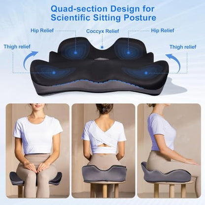 Seat Cushion for Hip Coccyx Pressure Relief, 6in Thick Extra Large Ergonomic Memory Foam Cushions for Sciatica Pain Relief, Sitting Seat Pad on Chair, Drive Seat, Wheelchair, Airplane,All Day Comfort