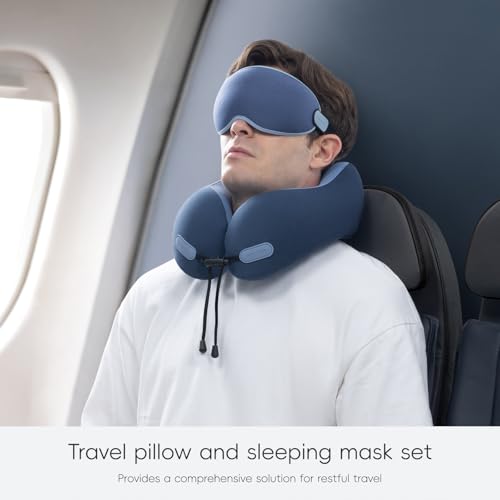 urnexttour Neck Pillow for Travel Memory Foam Design Models Pillows with Zero Eye Pressure 3D Eye Mask and Compact Bag Traveling Essentials Plane Car Flight Rest Sleeping Use Adult, Blue - color: Blue