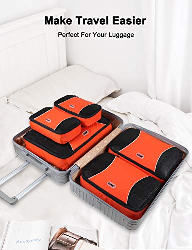 GOX Ultra Light 5 piece Packing Cubes Travel Luggage Organizer 1 Large 2 Medium 2 Small - color: orange