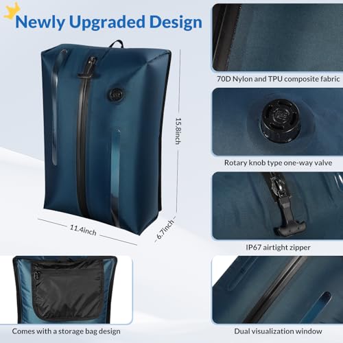 Reusable TPU Travel Vacuum Compression Bags - Waterproof Space Saver Bags for Luggage, Suitcase, Backpack, Storage Organizer (2 Pack, Blue) - color: Blue