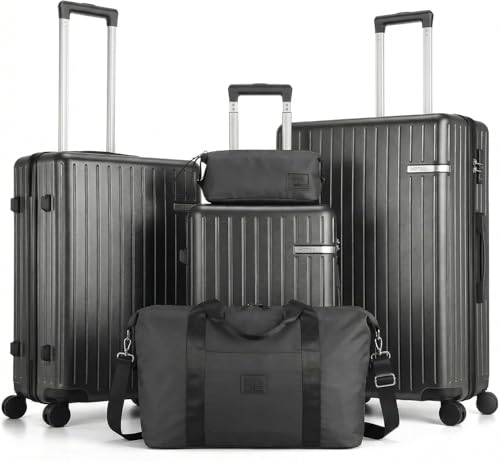 Hoteel Luggage Sets 5 Piece, 4-Year Warranty, Durable Suitcase Set with Spinner Wheels, 100% PC Hard Shell Lightweight Luggage with TSA Lock, Large Checked Travel Suitcases, Black(20/24/28/DB/TB) - color: Black, size: 20/24/28/TB/（DB/BP）