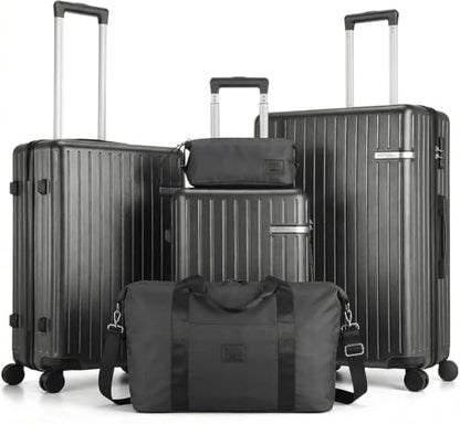 Hoteel Luggage Sets 5 Piece, 4-Year Warranty, Durable Suitcase Set with Spinner Wheels, 100% PC Hard Shell Lightweight Luggage with TSA Lock, Large Checked Travel Suitcases, Black(20/24/28/DB/TB) - color: Black, size: 20/24/28/TB/（DB/BP）