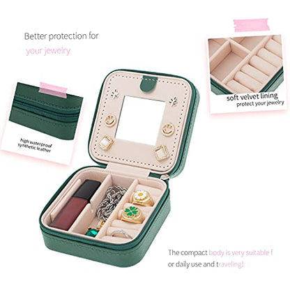 KElofoN Travel jewelry case Travel jewelry box Travel Jewelry Organizer Small box Gift for Girls Women with Mirror(Green) - color: Green