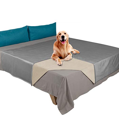 Ameritex Pet Bed Blanket Reversible 100% Waterproof Velvet Super Soft for Sofa and Bed (40x60 Inches, Light Grey+Beige) - color: Light Grey+beige, size: 40x60 Inches