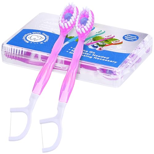 36 Pack Mini Disposable Toothbrushes – 5-in-1 Prepasted Travel Toothbrush with Toothpaste Floss & Pick for Hotel Camping Flight & Car & Guest Use – Portable Essentials for Women Men Kids - color: Purple 36 Pack Cherry Blossom Flavor