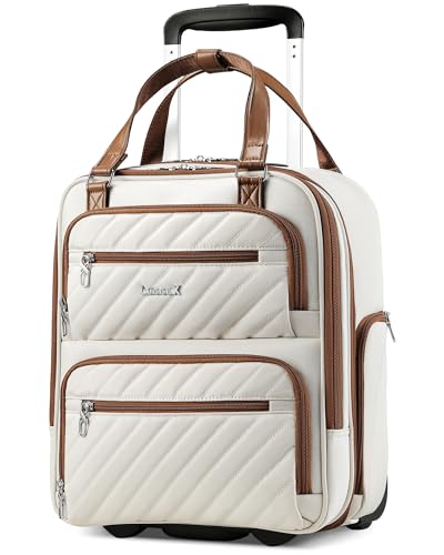 LUGGEX Underseat Carry On Luggage with Wheels, UDK Stylish Lightweight Under Seat Luggage, Soft Sided Personal Item Suitcase for Short Trip (UX-Core, Cream White, 16 Inch) - color: Cream White, size: Underseat 16-inch