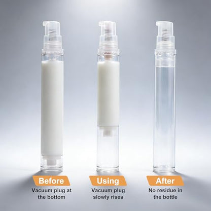 12pcs Airless Travel Pump Bottle, Empty Refillable Vacuum Pump Bottle, 5ml 10ml 15ml Plastic Press Lotion Travel Container for DIY Cosmetic Foundation Toiletries- Clear - color: Clear-12pcs-5,10,15ml