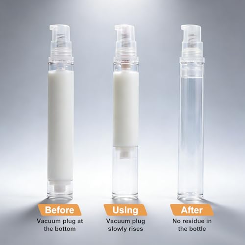 3pcs Airless Travel Pump Bottle, Empty Refillable Vacuum Pump Bottle, 5ml 10ml 15ml Plastic Press Lotion Travel Container for DIY Cosmetic Foundation Toiletries- Clear - color: Clear-3pcs-5,10,15ml