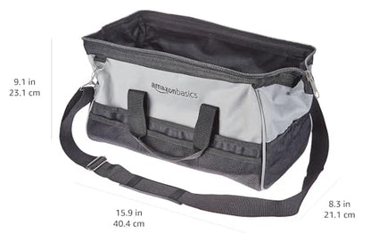 Amazon Basics Durable Wear-Resistant Tool Storage Bag with Adjustable Shoulder Strap, Portable Tool Organizer, 16 in, Black & Grey - size: Large Standard Bag