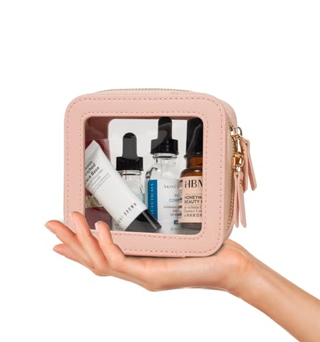 LETGO Clear Makeup Bag Sunscreen Bag Small Mini Travel Toiletry Bag Cosmetic Organizer,TSA Approved Waterproof PU Leather Portable Cosmetic Pouch for Summer Beach Vacation,Pool &Gym(Mini Pink) - color: Pink, style: Mini