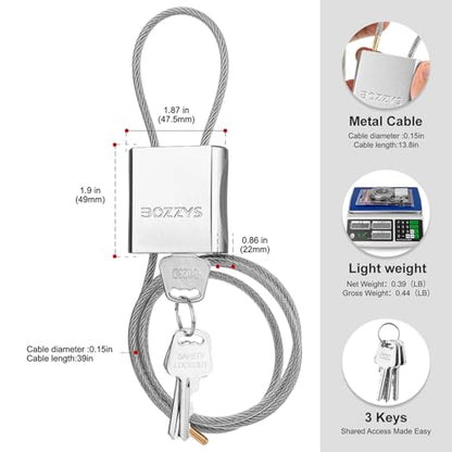 Cable Lock with 3 Keys | L 3.28ft(1m),D 1/6in(4mm) Adjustable Steel Cable Padlock | Aluminum Locks for Bikes, Gate, Lockers & Outdoor Gear | Weatherproof& Silver - color: silver-L 3.28ft(1m),D 1/6in(4mm)
