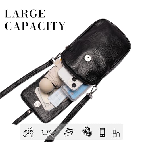 Small Crossbody Bags for Women, Vegan Leather Messenger Bag Anti Theft, Shoulder Bag with Card Slots - color: Oil Black