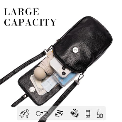 Small Crossbody Bags for Women, Vegan Leather Messenger Bag Anti Theft, Shoulder Bag with Card Slots - color: Oil Black