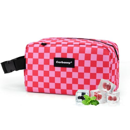 Freezable Lunch Bag,Freezable Snack Bag,Mini Cooler Bag for Travel/Work/School,Small Insulated Bag,Small Cooler Lunch Box with Ice Packs,Insulated Snack Bag,Freezable Snack Box with Handle Buckle - color: Pink Checkerboard