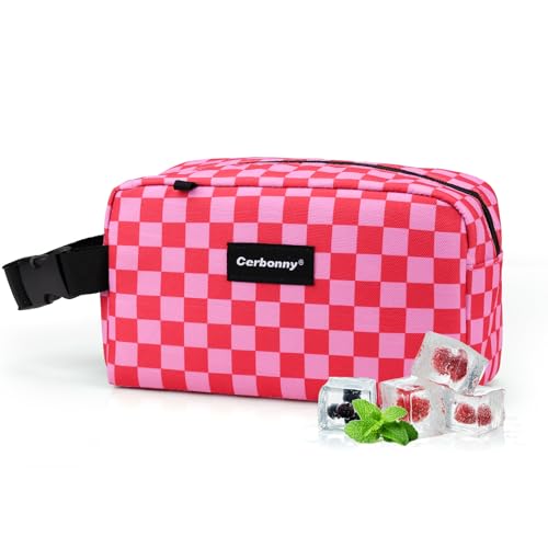 Freezable Lunch Bag,Freezable Snack Bag,Mini Cooler Bag for Travel/Work/School,Small Insulated Bag,Small Cooler Lunch Box with Ice Packs,Insulated Snack Bag,Freezable Snack Box with Handle Buckle - color: Pink Checkerboard