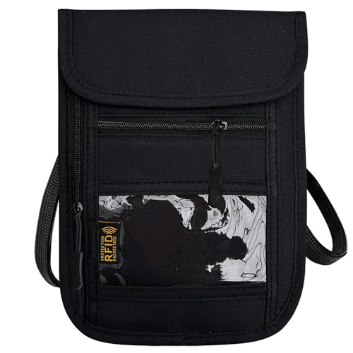 RFID Blocking Travel Neck Wallet Pouch and Passport Holder, Travel Neck Pouch Passport Holder for Women & Men - Black - color: Black