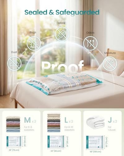 SONGMICS Vacuum Storage Bags, Rechargeable Portable Electric Pump, Space Saver Vacuum Seal Suction Bags for Clothing Travel Bedding Comforters, Reusable, 9 Pack, 3M/3L/3J, Transparent ULVB202W101 - style: 3M+3L+3J+USB Pump