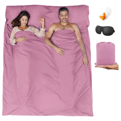 Sleeping Bag Liner,Travel Sheet & Adult Sleep Sack, Camping Sheets Travel Sleep Sack for Backpacking,Hotels & Hostels -Lightweight Single &Double Travel Sheet Camping Sheets - color: Double Dark Pink
