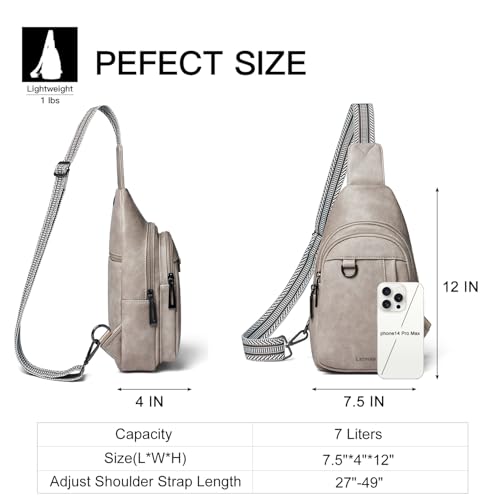 LATMAP 7L Sling Bag for Women Men Leather Small Sling Backpack Daypack Anti Theft Fanny Pack Crossbody Purse Travel - color: Regular Size-greyish