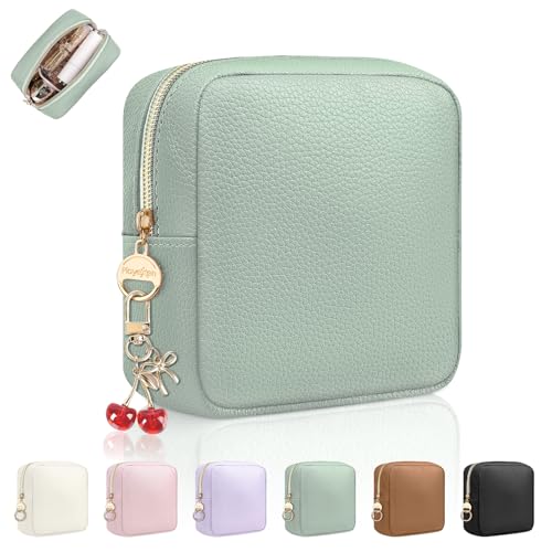 4.9" Small Makeup Bag for Purse, PU Mini Cosmetic Bag with Ring Buckle, Portable Small Makeup Travel Toiletry Pouches for Women, Birthday/Wedding/Christmas Gifts (Green) - color: Green-4.9 inch