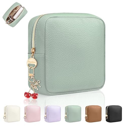 4.9" Small Makeup Bag for Purse, PU Mini Cosmetic Bag with Ring Buckle, Portable Small Makeup Travel Toiletry Pouches for Women, Birthday/Wedding/Christmas Gifts (Green) - color: Green-4.9 inch