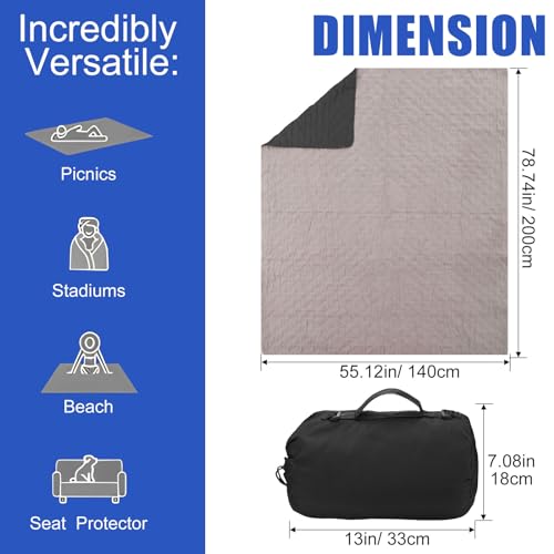 Tranqun 2 Large Outdoor Blanket 78'' x 55'' Quilted Windproof Waterproof Fleece Sandproof Stadium Foldable Warm Blanket for Camping Picnic Sporting Events Cold Weather (Black) - color: Black
