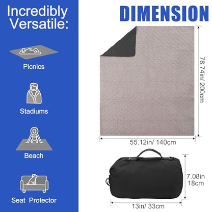 Tranqun 2 Large Outdoor Blanket 78'' x 55'' Quilted Windproof Waterproof Fleece Sandproof Stadium Foldable Warm Blanket for Camping Picnic Sporting Events Cold Weather (Black) - color: Black