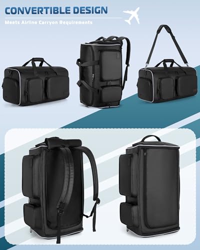 Smasrob 50L Convertible Garment Duffle Bag Backpack with Inner Removable Bag and Shoe Compartment, Travel Suit Bag for Business or Wedding Trips, Black