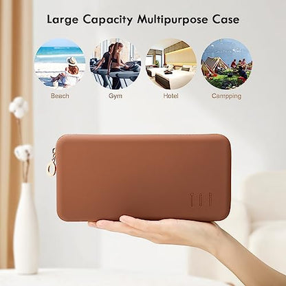 FVION Zipper Makeup Brushes Bag For Travel, Large Silicone Makeup Brush Holder, Make Up Brushes Pouch Case for Makeup Tools - Brown - color: Brown