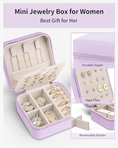 VLANDO Travel Jewelry Case, Small Travel Jewelry Organizer Box for Girls Women - Purple - color: Purple
