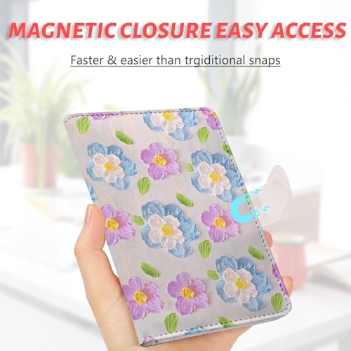 Passport Holder, Travel Wallet Cover with Pen Loop | Cute RFID Blocking Leather Case with Magnetic Closure for Travel Essentials-Flower - color: E-Texture