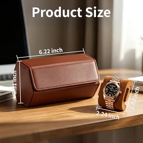 Leather Watch Roll for 2 Watches - Velvet-Lined Travel Case, Luxury Watch Rolls Organizer with Storage & Display for Men (2 Slot-Brown) - color: 2 Slot-Brown