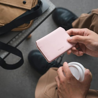 VULKIT Slim Minimalist Card Holder RFID Blocking Leather Credit Card Holder Front Pocket Wallet Magnetic Closure - color: Pink