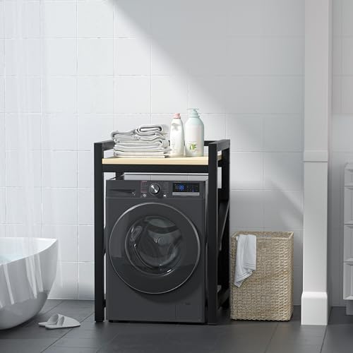 Washer Dryer Stacking Rack Kit 29.5in, Over the Washer and Dryer Storage Shelf for Laundry Room, Bathroom, Heavy Duty, Height Adjustable, 1.2mm Wall Thickness 660lbs Capacity (Black, 29.5in) - color: Black