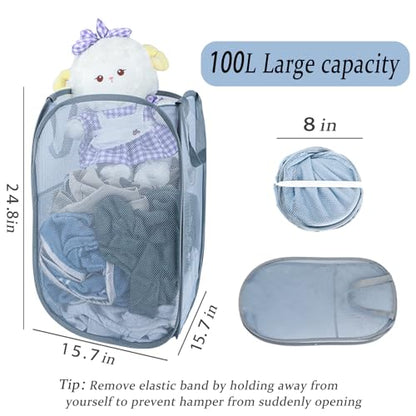 Upgraded 100L Extra Large Collapsible Laundry Baskets, 2 Pack XL Mesh Pop Up Laundry Hamper with Handles, Portable Travel Laundry Basket, Foldable Hamper. Grey. 2V - color: Grey, size: 2-Pack Vertical