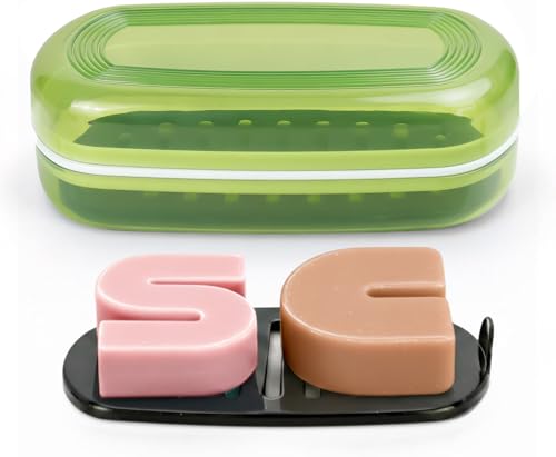 OZNER Travel Soap Case for Two Bars, Leak Proof Shampoo Bar Holder Compatible with Kitsch Bars, Soap Container with Drainage Layer for Bathroom, Camping, and Gym, Easy to Clean (Green) - color: Green
