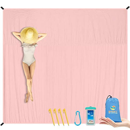 BYDOLL Nylon Beach Blanket Waterproof Sandproof Oversized 7'x7' Suits 1-5 Adults Sand Free Extra Large Blanket Lightweight Soft Picnic Mat for Beach Travel Camping - color: Pink, size: 7'x 7'