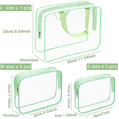 APREUTY Clear Makeup Bags, TSA Approved 6 Pcs Cosmetic Makeup Bags Set Clear PVC with Zipper Handle Portable Travel Luggage Pouch Airport Airline Vacation Organization (Green) - color: Green-6PCS (Large+Medium+Small)