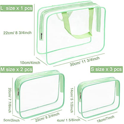 APREUTY Clear Makeup Bags, TSA Approved 6 Pcs Cosmetic Makeup Bags Set Clear PVC with Zipper Handle Portable Travel Luggage Pouch Airport Airline Vacation Organization (Green) - color: Green-6PCS (Large+Medium+Small)