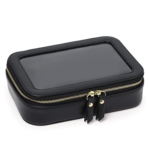 Pinkmik Clear Makeup Bag Transparent Travel Case for Cosmetics and Toiletries Women's Clear Car Bag with Zipper (Black, Small) - color: Black, size: Small